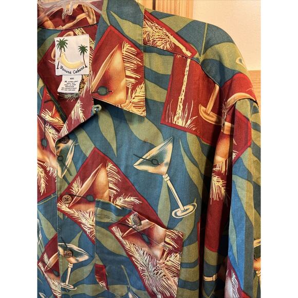 Banana Cabana Men’s XL Floral Martini Short Sleeve Button Up Silk Hawaiian Shirt - Picture 8 of 12